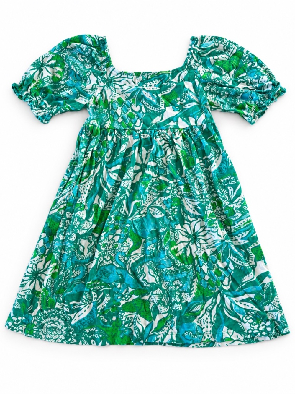 Lilly Pulitzer Girls Mini Delaney Dress Green Safari Sangria M 6-7